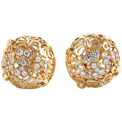 Tiffany & Co. Diamond Gold Floral Clip-On Earrings