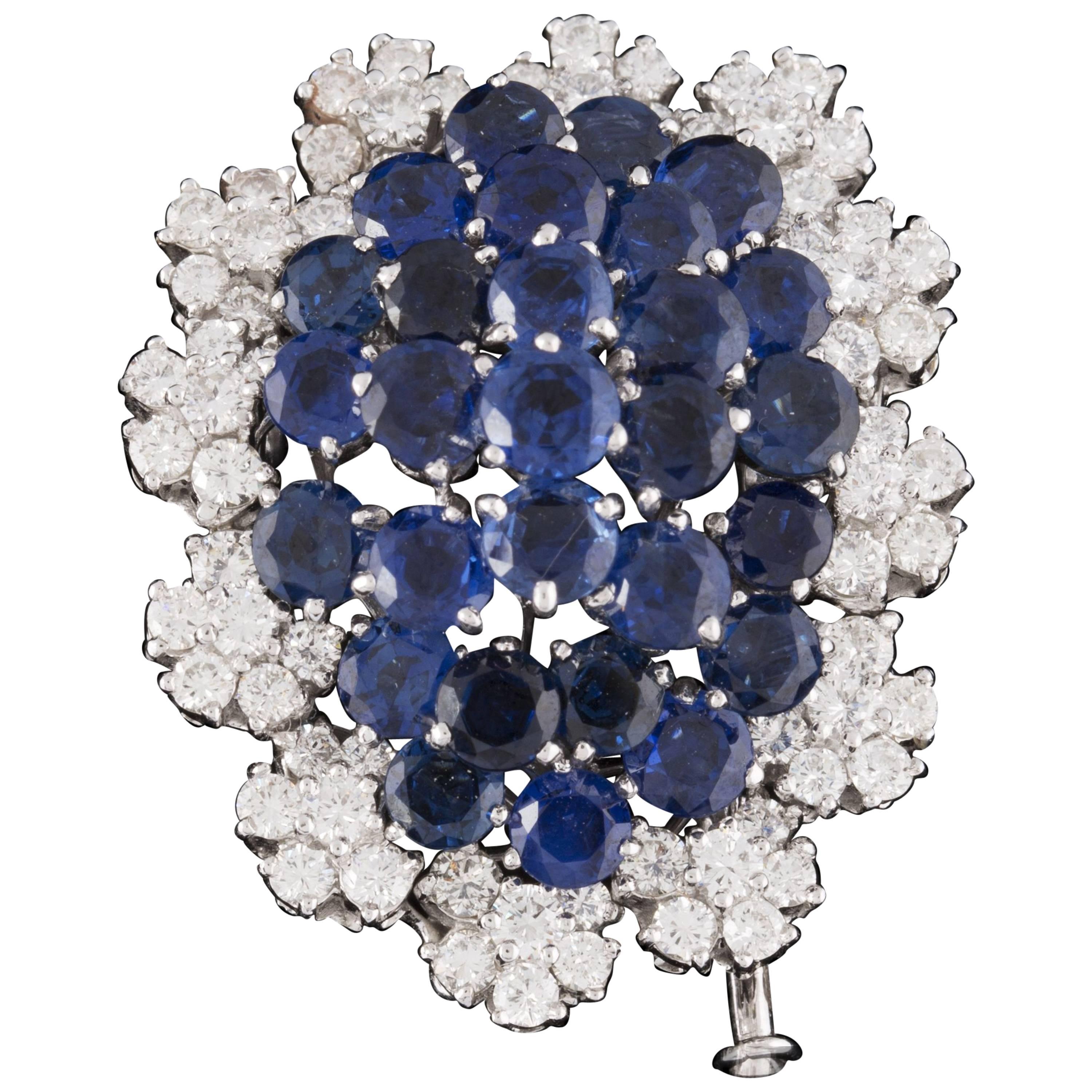 Sapphire Diamond Gold Cluster Clip  Pendant For Sale