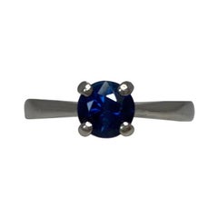 Deep Blue Australian Sapphire 1.02 Carat Solitaire Round Cut Platinum Ring