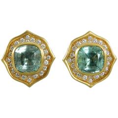 Angela Cummings Blue green aquamarine Diamond Gold Earrings