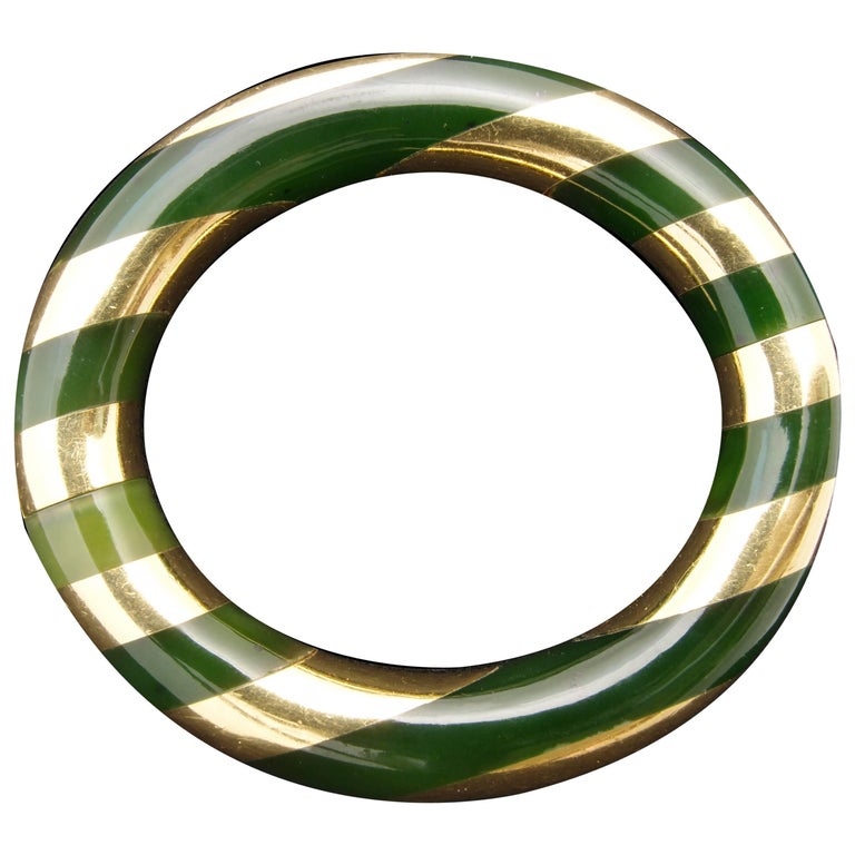 Tiffany & Co. Angela Cummings Green Jade and Gold Bangle For Sale