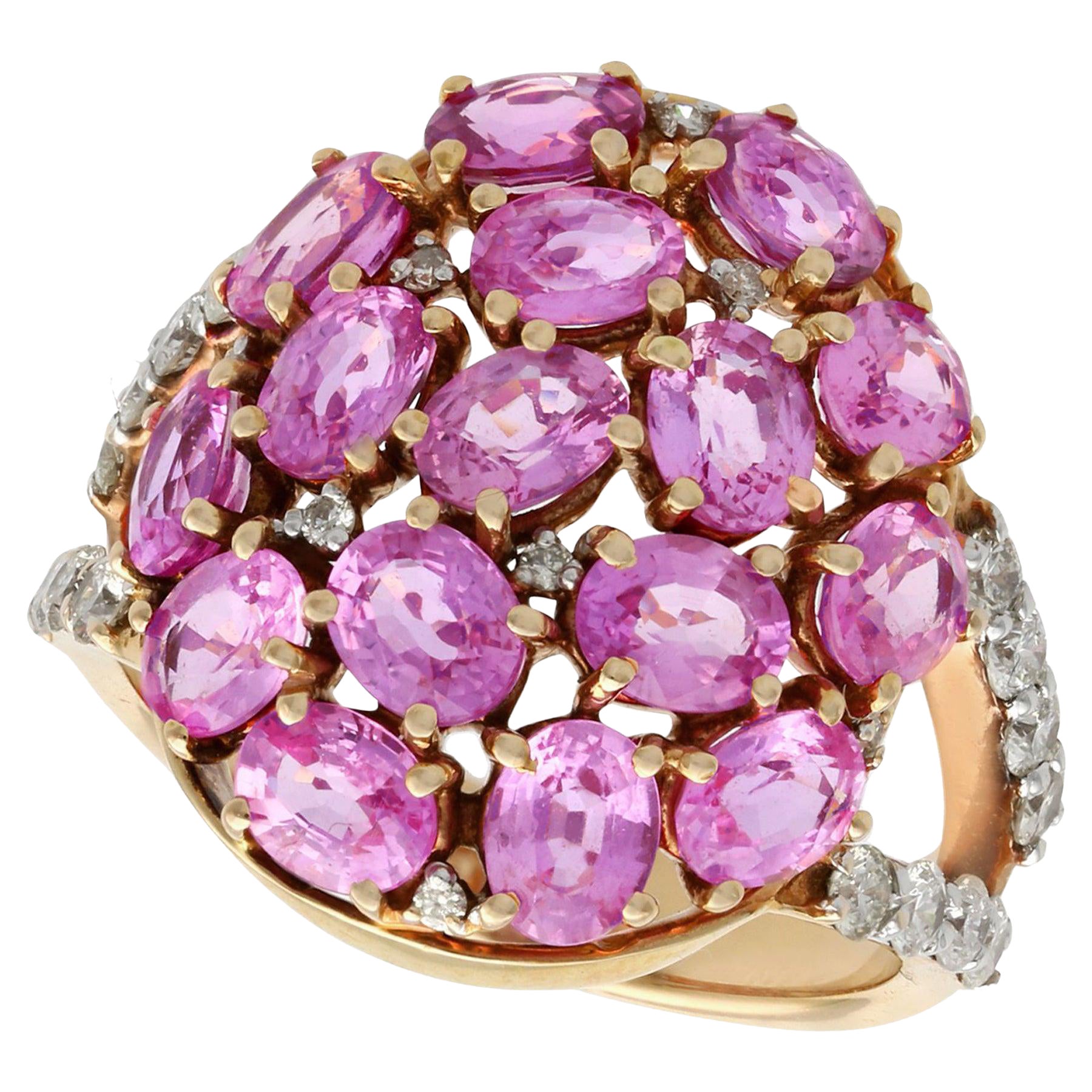3.99 Carat Pink Sapphire and Diamond Yellow Gold Cocktail Ring For Sale