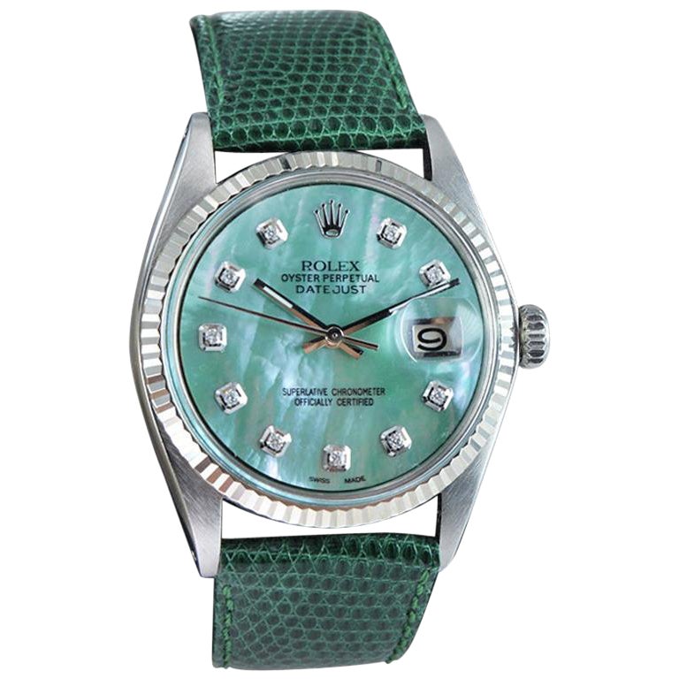 Rolex Steel Oyster Perpetual Datejust Custom M.O.P. Diamond Dial, Mid 1970's
