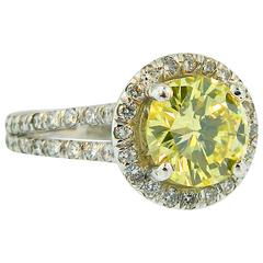 Fancy Intense Greenish Yellow Diamond Platinum Ring