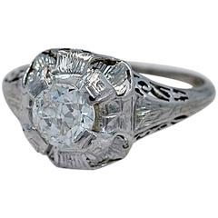 Art Deco .65 Carat Diamond & 18K White Gold Antique Engagement Ring By Belais 
