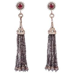 Alluring Pink Tourmaline Ice Diamond Gold Tassel Earring 9