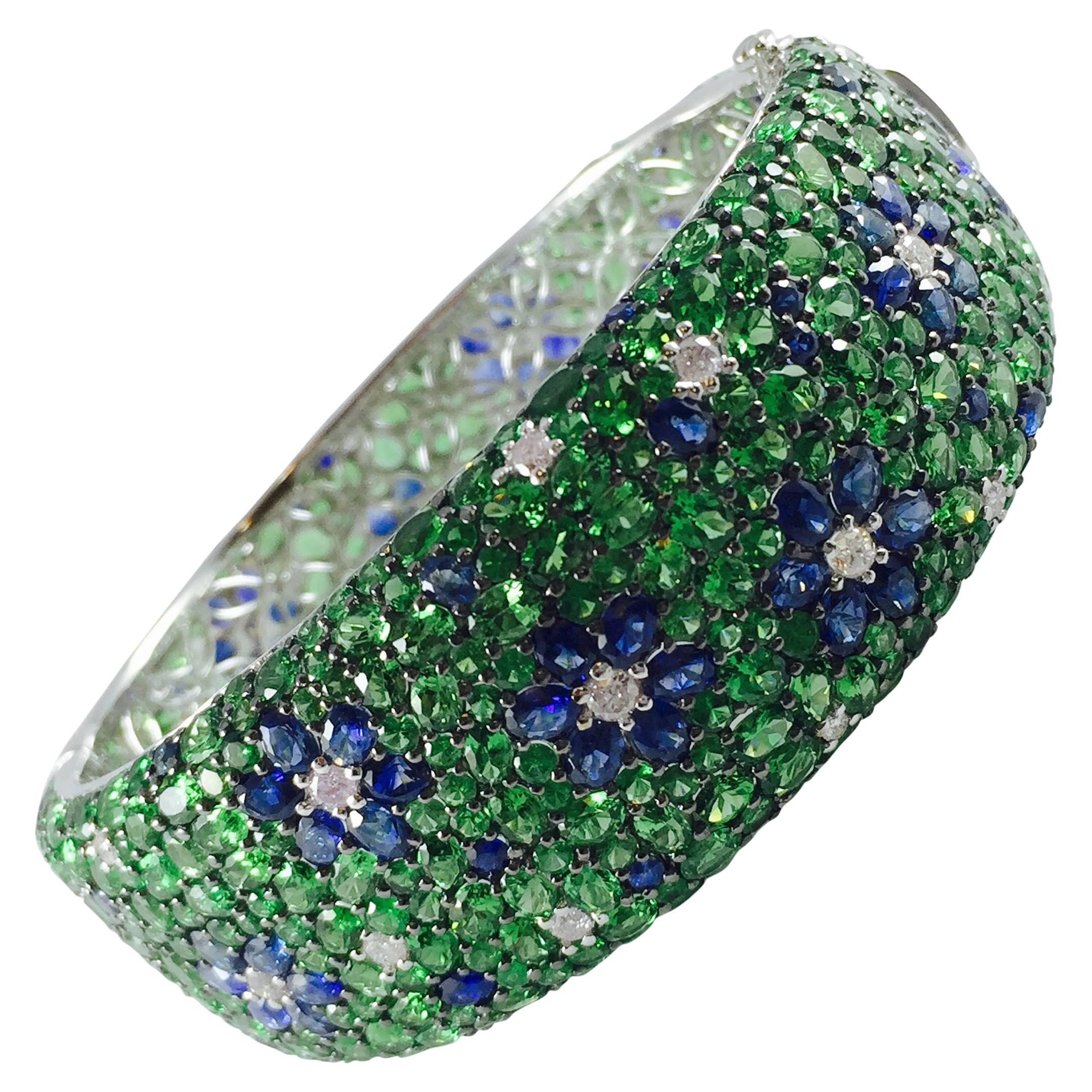 Tsavorite Sapphire Diamond Gold Bracelet