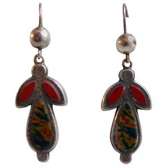 Victorian Sterling Silver-Mounted Scottish Agate Hanging Earrings