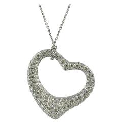 Elsa Peretti Diamond Platinum Floating Heart Pendant Necklace
