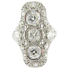 1930s Art Deco Diamond Gold 3 Stone Cocktail Ring