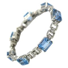 Aquamarine Diamond Platinum Link Bracelet