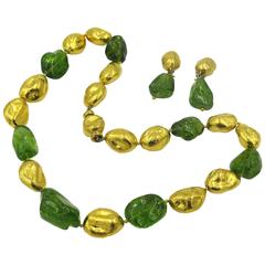 Peridot Gold Nugget Bead Suite.