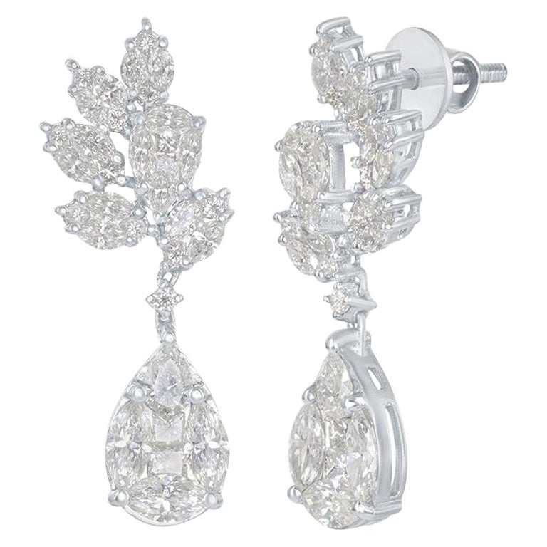 18 Karat Flower/Pear Shape Drop Earrings