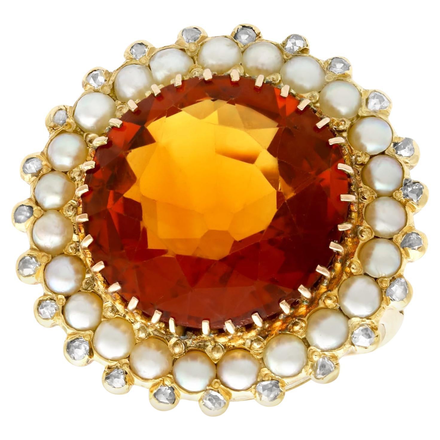 13.46 Carat Citrine and Diamond Pearl and Yellow Gold Cocktail Ring For Sale