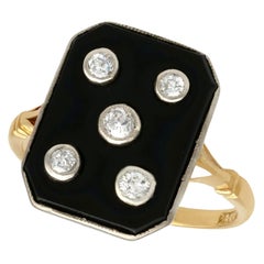 Antique Onyx Diamond Yellow Gold Cocktail Ring