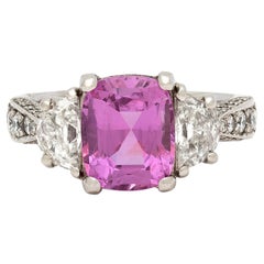 GIA 3.34 Carat Unheated Pink Sapphire & Diamond Platinum Ring