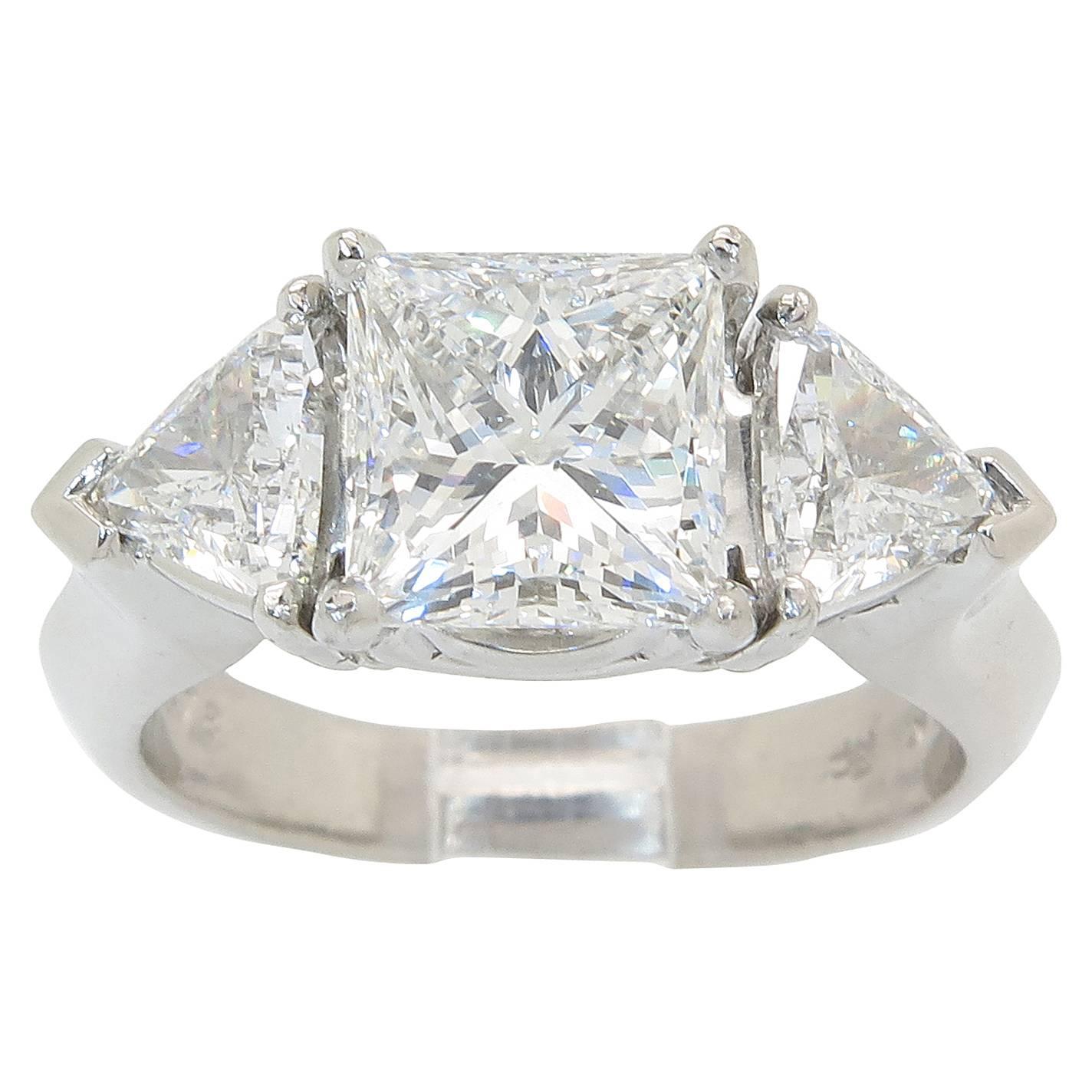 Martin Flyer 2.18 Carat GIA Cert Diamond Platinum Three Stone Ring