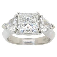 Martin Flyer 2.18 Carat GIA Cert Diamond Platinum Three Stone Ring