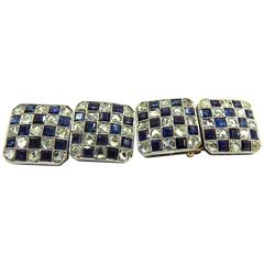 Stunning Early Deco Diamond Sapphire Checkerboard Double Sided Cufflinks