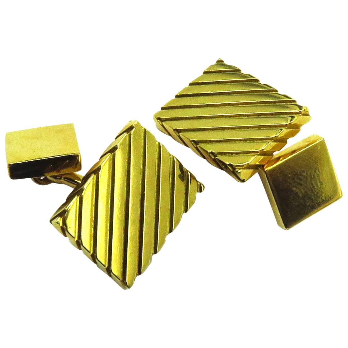 1960s Asprey Solid Double Sided Gold Block Cufflinks