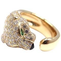 Cartier Panther Panthere Emerald Onyx Diamond Gold Band Ring