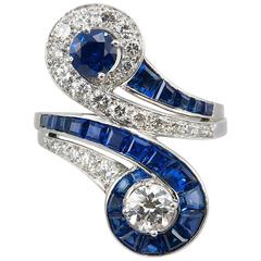 Tiffany & Co. Sapphire Diamond Platinum Bypass Ring 