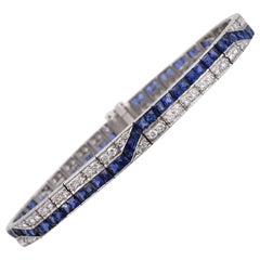 Sapphire Diamond Platinum Line Bracelet