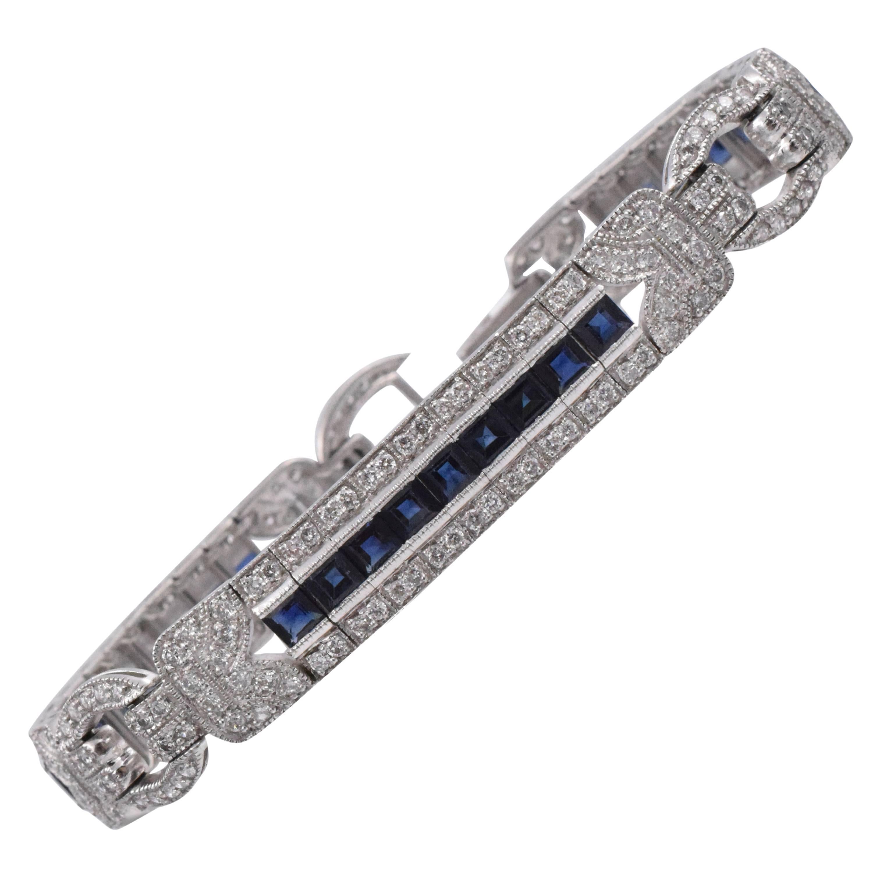 Classic Sapphire Diamond Platinum Line Bracelet