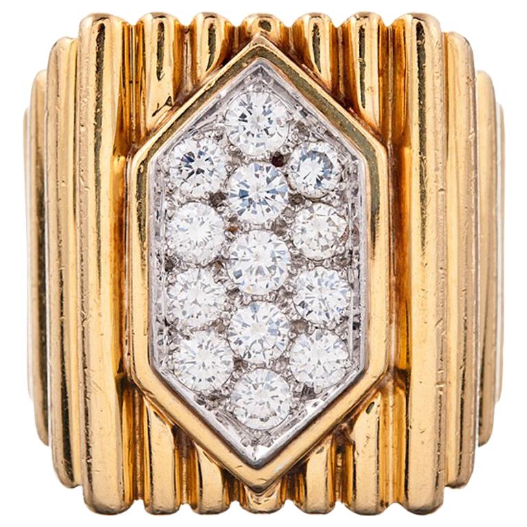 David Webb 1970s Yellow Gold and Diamond Cocktail Ring