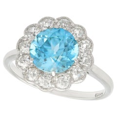 Bague grappe vintage en or blanc avec zircon et diamants de 3,21 carats