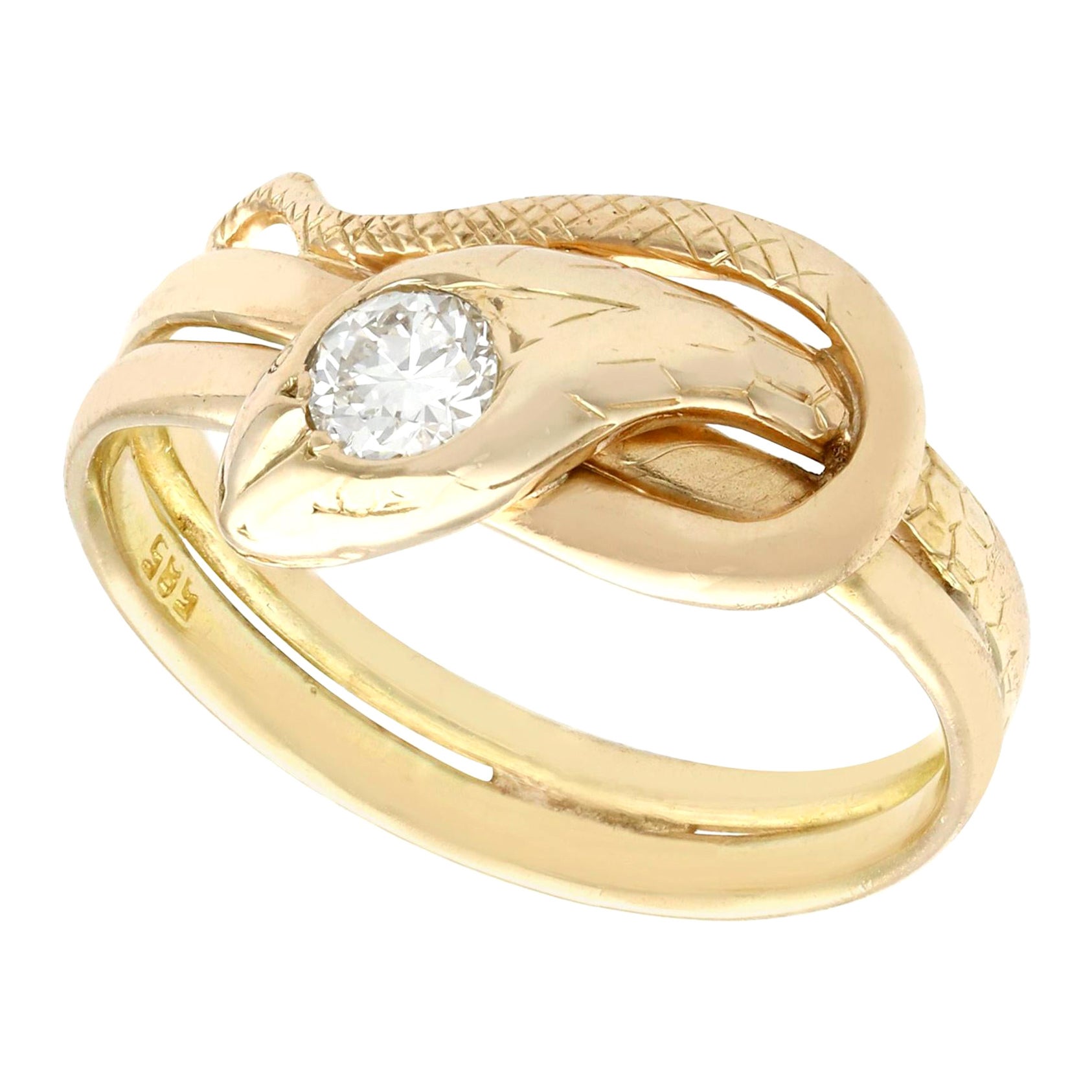 Antique Diamond and Yellow Gold Snake Ring