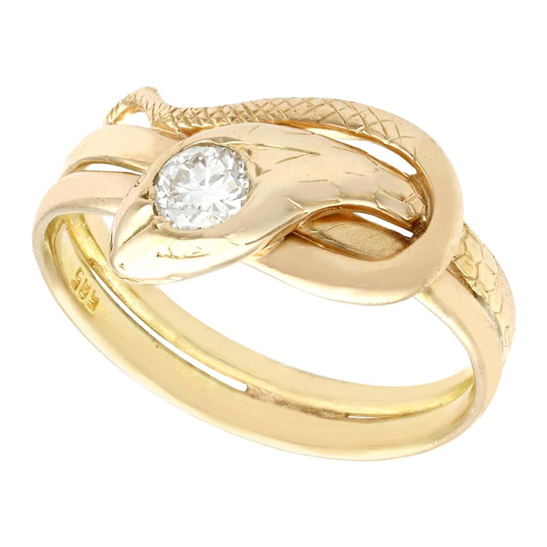 Antique Diamond and Yellow Gold Snake Ring For Sale