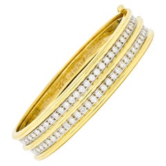 Vintage 5.00 Carat Diamond 18 Karat Two-Tone Gold Double Row Hinged Bangle Brace