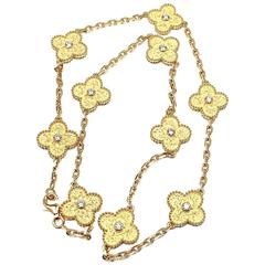 Van Cleef & Arpels 10 Motif Retro Alhambra Diamond Yellow Gold Necklace