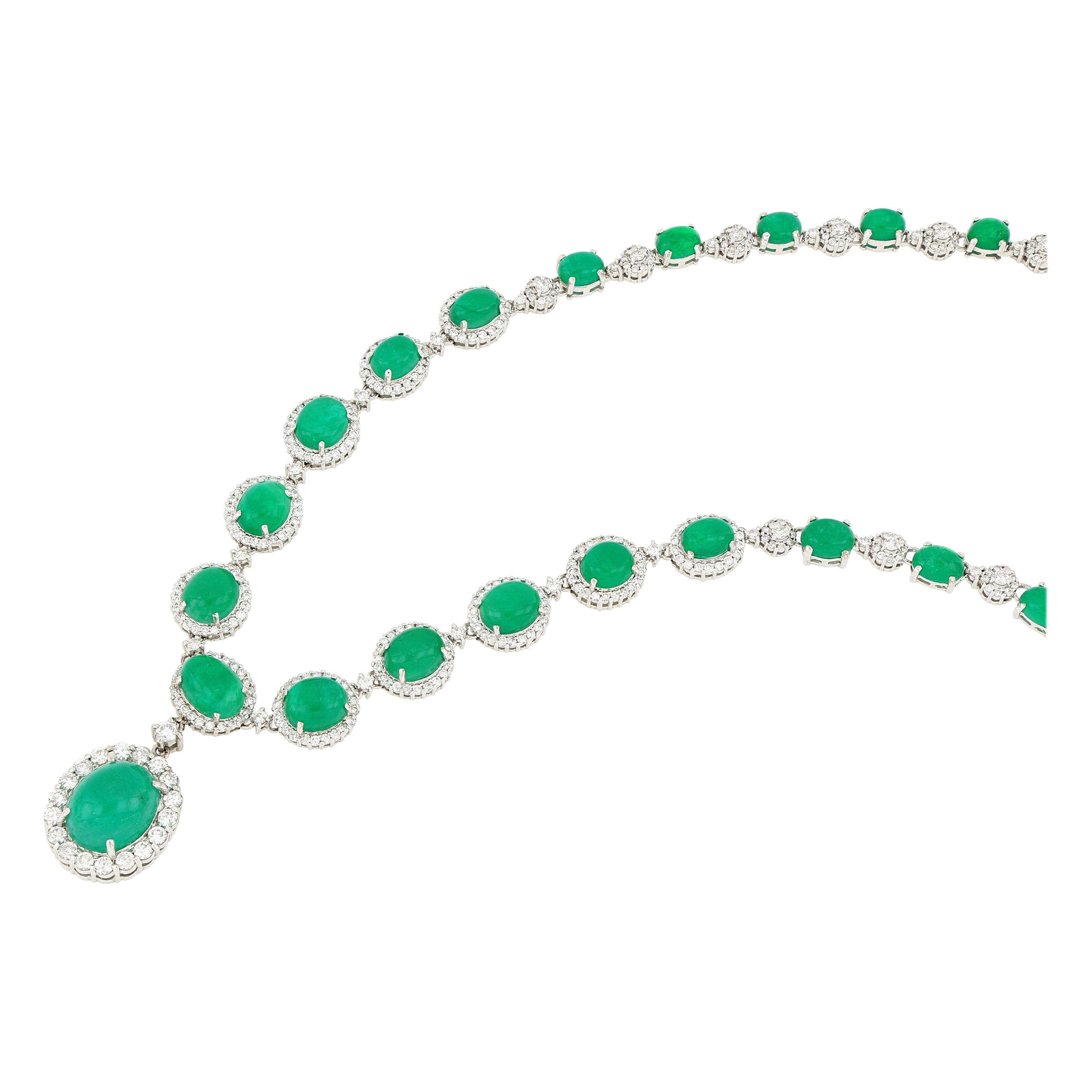 18 Karat White Gold Emerald and Diamond Necklace For Sale
