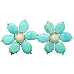 Turquoise pearl Gold Earrings