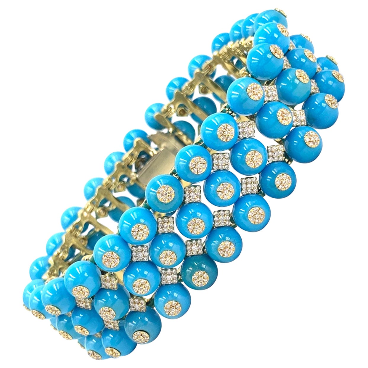 Rope Design Diamond and Turquoise Bracelet at 1stDibs