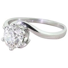 Mid Century 1.15 Carat Old Cut Diamond Platinum Engagement Ring
