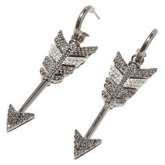 Large Black Diamond Rhodium Silver Arrow Earrings