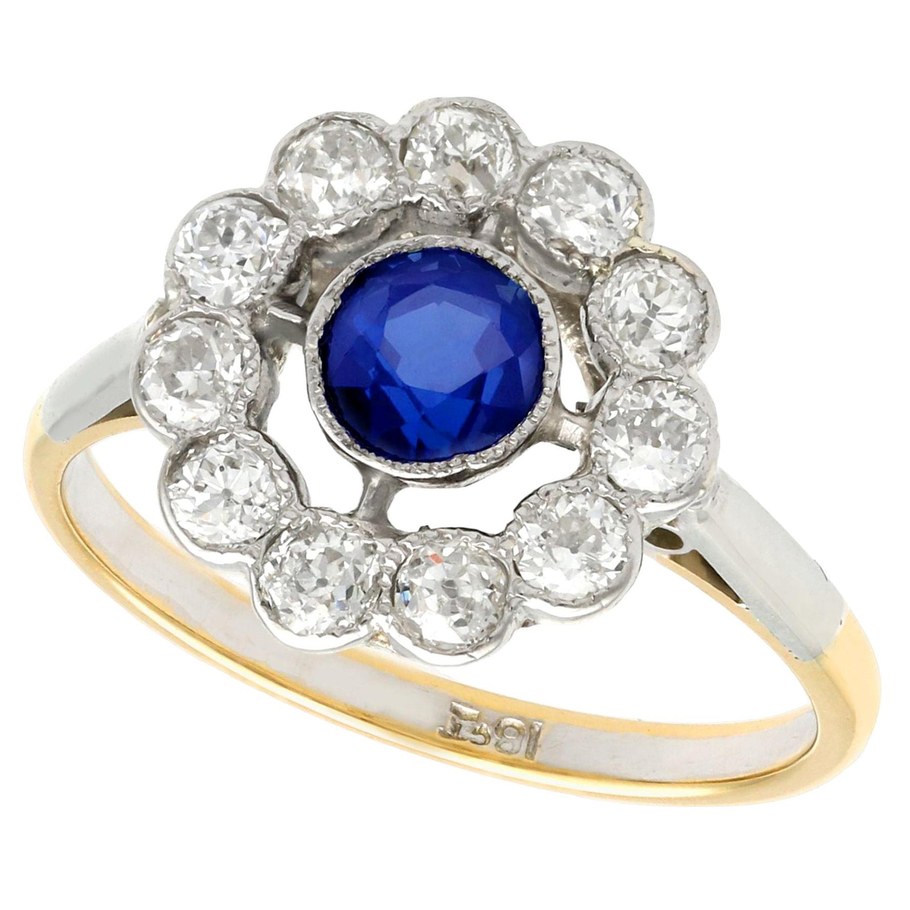 1930s Sapphire Diamond Yellow Gold Cluster Cocktail Ring