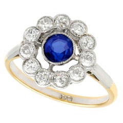 1930s Sapphire Diamond Yellow Gold Cluster Cocktail Engagement Ring