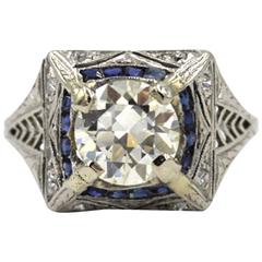 Art Deco Sapphire Diamond Platinum Engagement Ring