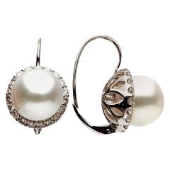 South Sea Cultured Pearl Diamond Gold Earrings 