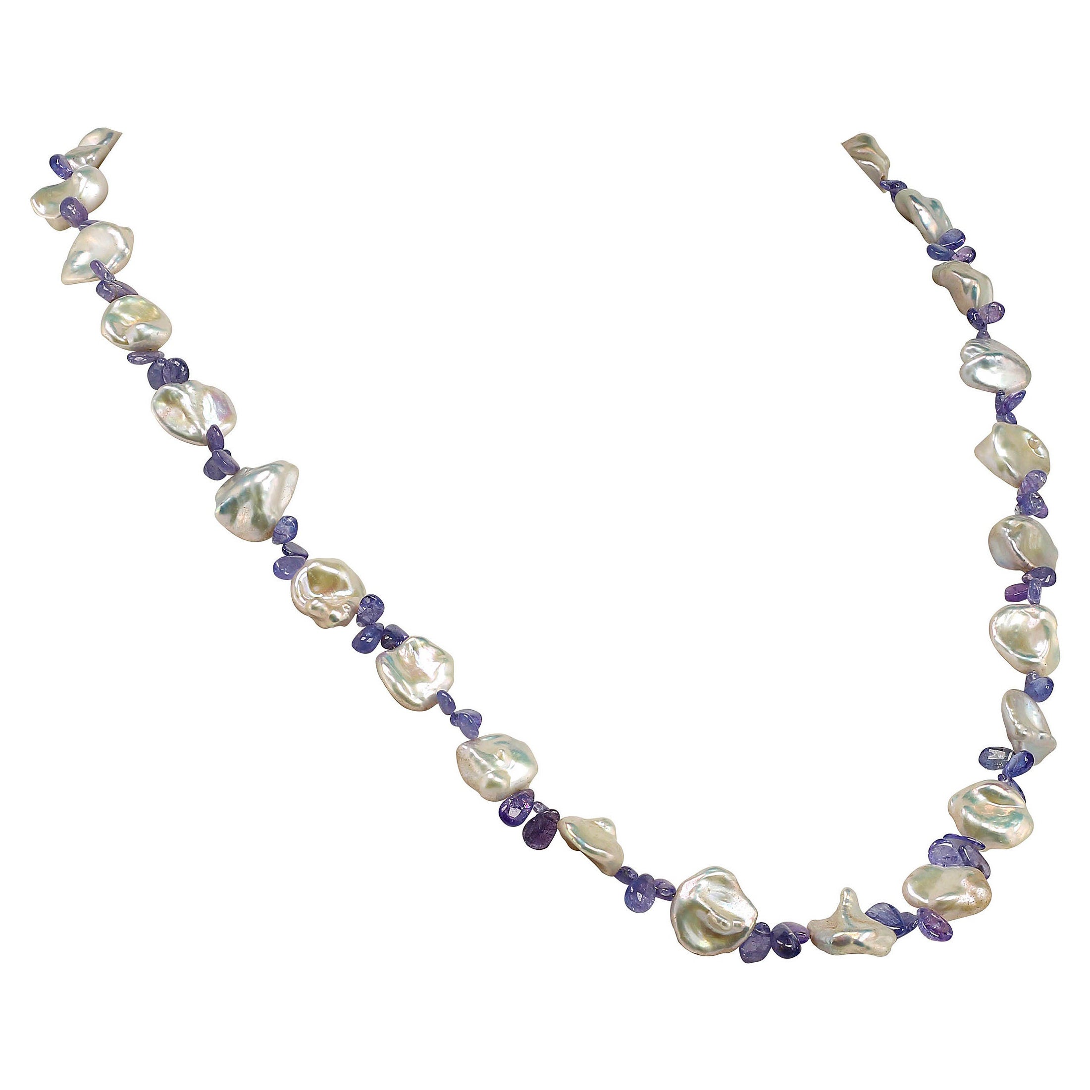 'Because you deserve to own Pearls'

Unique 27 inch necklace of Glowing, Iridescent roundish Keshi Pearls and briolette Tanzanites. The Tanzanites flutter between each Keshi Pearl. The Keshi Pearls are a gorgeous glowing white with iridescent