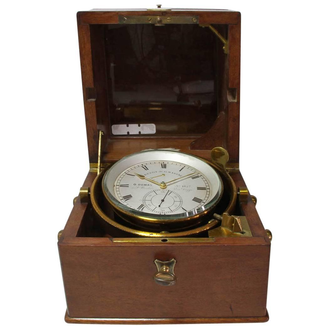O. Dumas deck glazed wood chronometer  For Sale