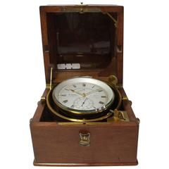 Antique O. Dumas deck glazed wood chronometer 