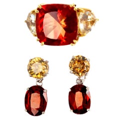 AJD  Andecine & Glittery Citrine Ring & Zircon + Spessartite Earrings 