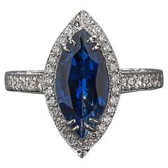 2.01 Carat Marquise Cut Sapphire and Diamond Ring