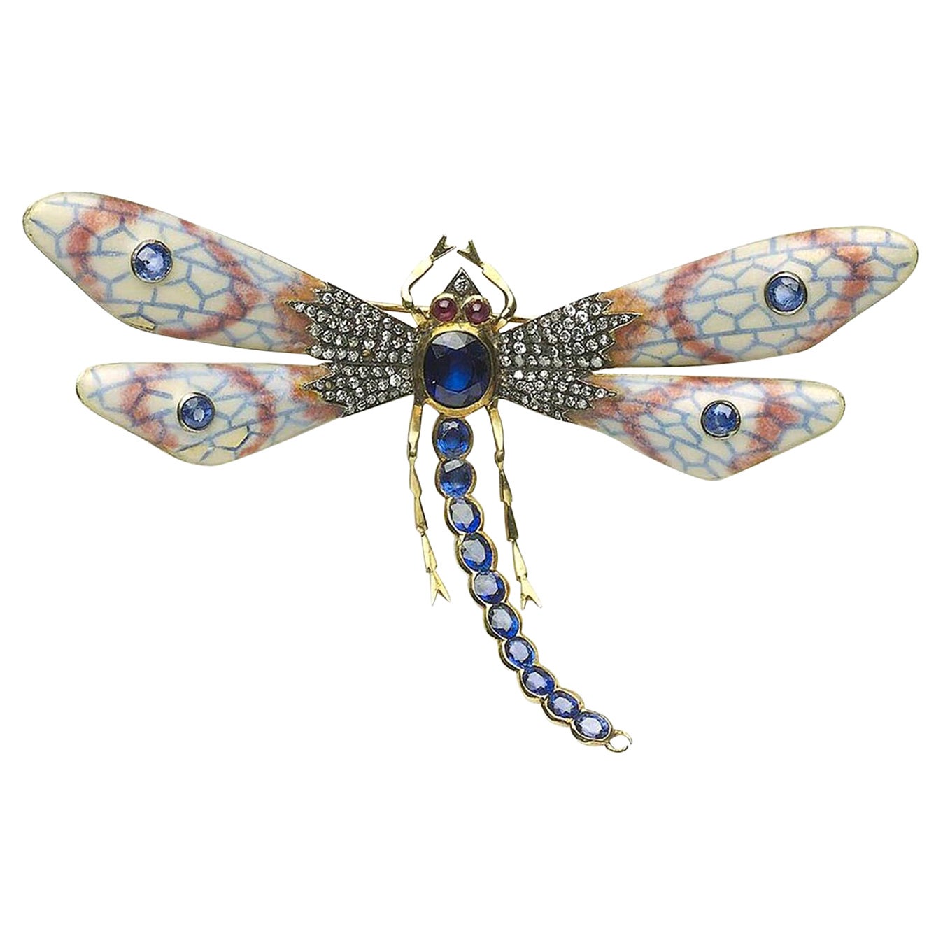 Victorian Sapphire Diamond Silver Gold Dragonfly Brooch For Sale at 1stDibs
