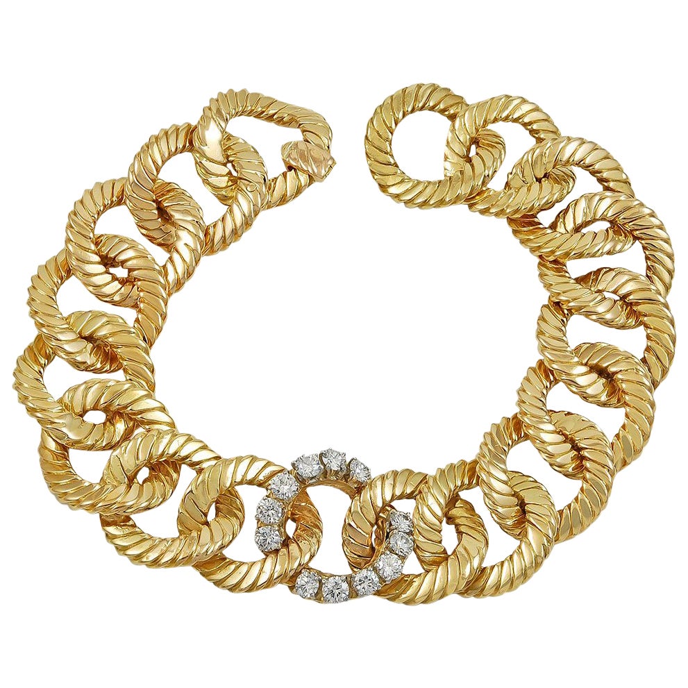 VAN CLEEF and ARPELS 1960s Diamond Platinum Gold Link Bracelet at 1stDibs